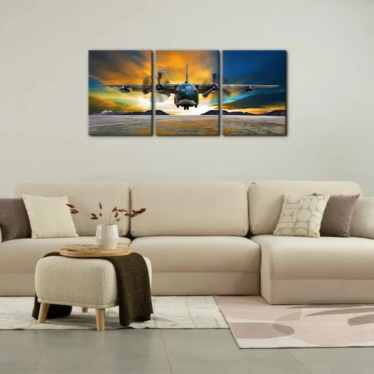 3pcs Airplane Landing on Airforce Runways Metal Print Ready to Hang Art