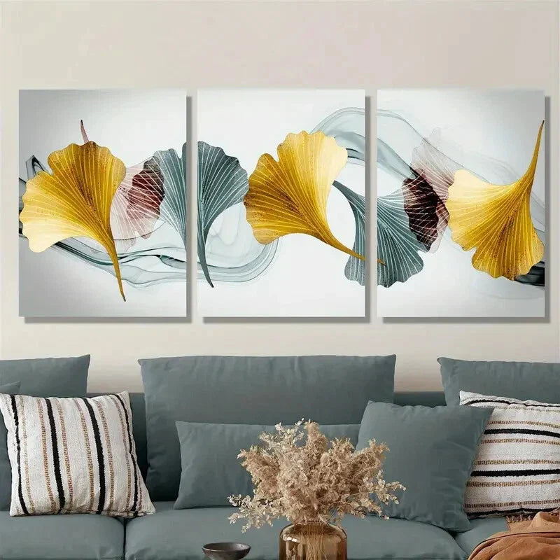 3pcs Ginkgo leaves, light luxury style Metal Print Ready to Hang Art
