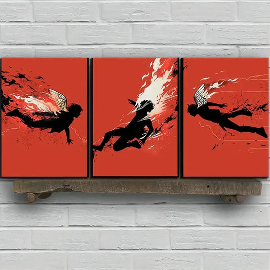 3pcs One Person Falling - Abstract Metal Print Ready to Hang Art