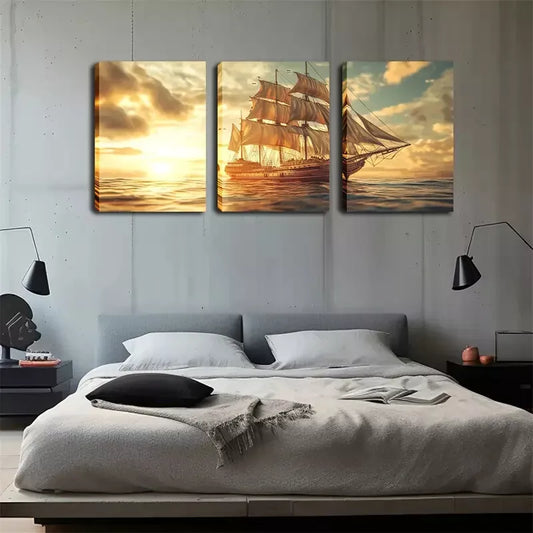 3pcs Decoration, Ancient Galleon  Wall Art Set Canvas Framed 40x60cm - High Quality Print 100% Australian Made Wall Canvas Ready to Hang