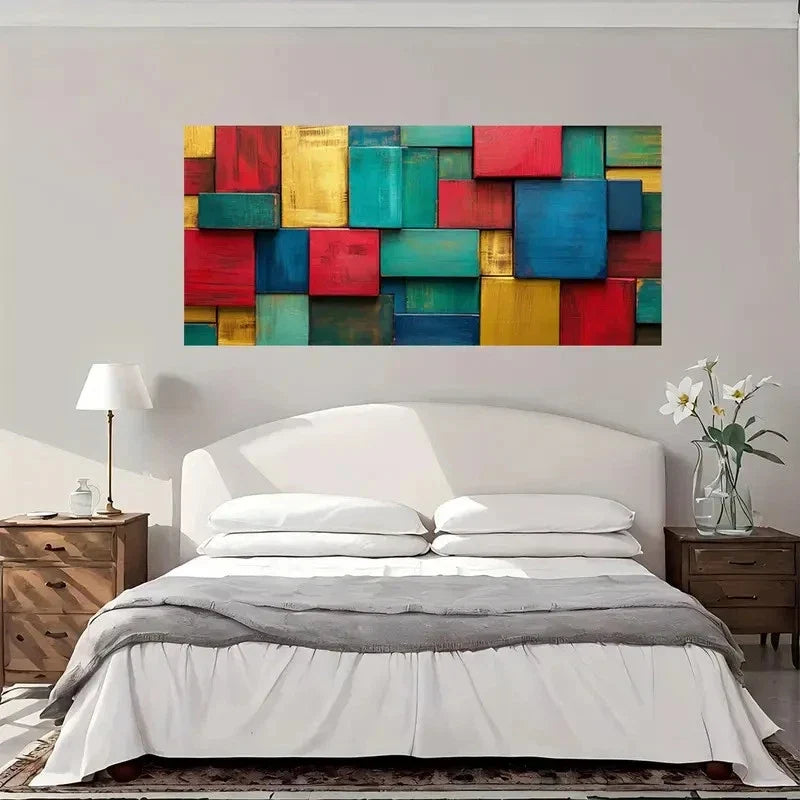 Colorful Wooden Blocks Abstract Wall Art Canvas Office Home Room Framed 120x60cm