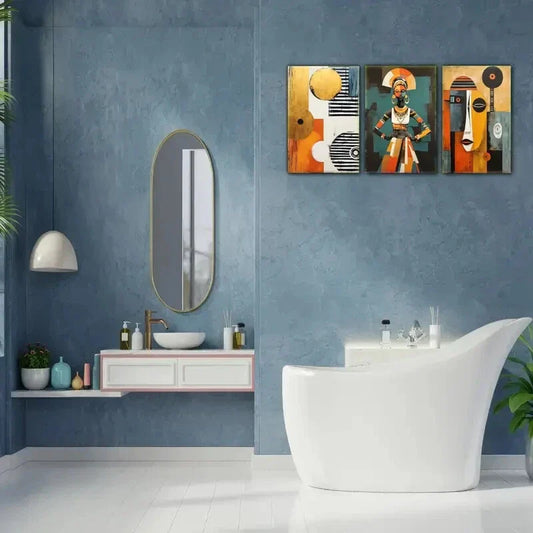 3pcs Graceful Woman in Traditional Attire Designs Metal Print Ready to Hang Art