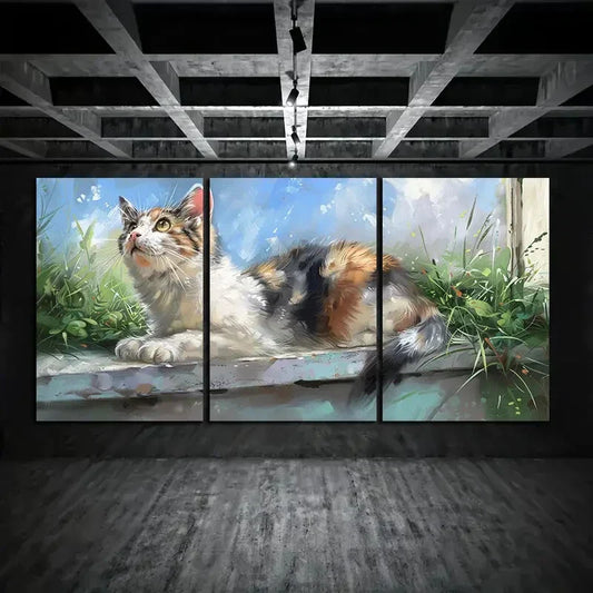 3pcs Quiet and Peaceful Cat Blue Sky Metal Print Ready to Hang Art