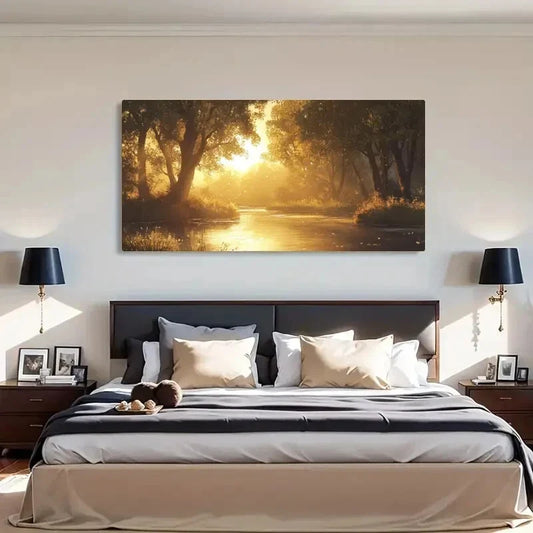 Golden Light Reflection Décor Wall Art Canvas Office Home Room Framed 120x60cm