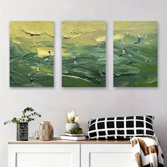 3pcs Golf Course Abstract Greenery & Player Metal Print Ready to Hang Art