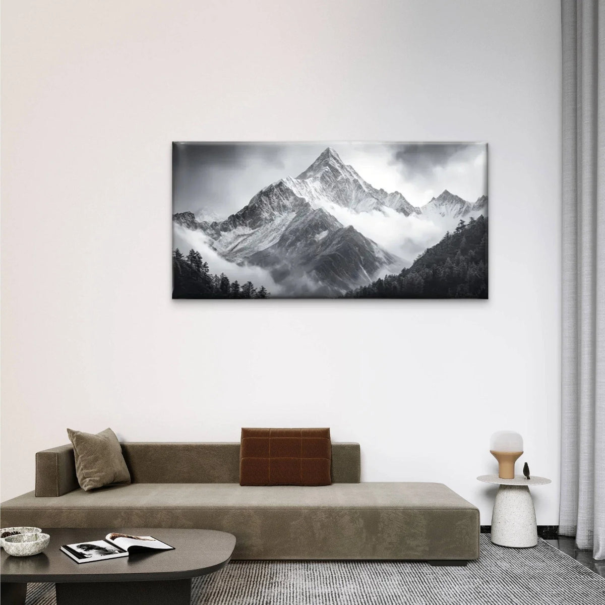 Mountain Covered Clouds Mist Wall Art Canvas Office Home Room Framed 80x45cm