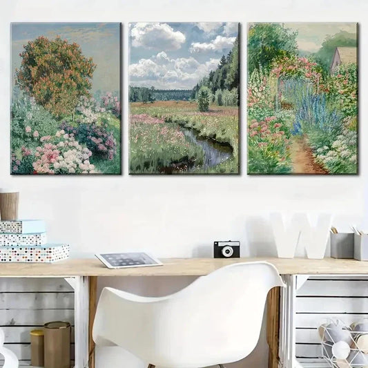3pcs Floral Meadow Nature Landscape Printing Metal Print Ready to Hang Art