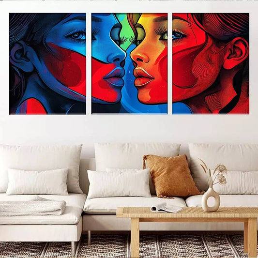 3pcs Vibrant Dual-Tone Female Portrait Wall Art Set Canvas Framed 40x60cm - High Quality Print 100% Australian Made Wall Canvas Ready to Hang