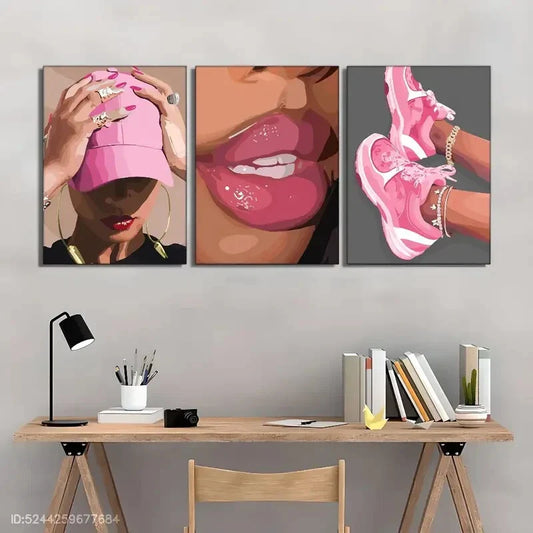 3pcs Featuring Black Woman Art Perfume Illustrate Metal Print Ready to Hang Art