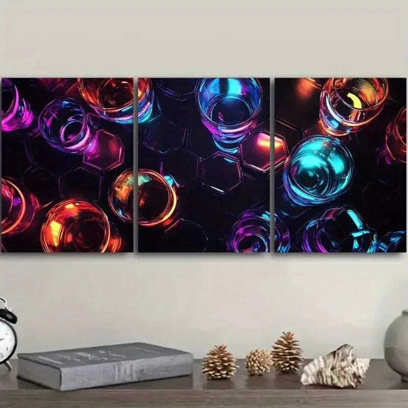 3pcs  Featuring Vibrant Neon Lights Wall Art Set Canvas Framed 40x60cm - High Quality Print 100% Australian Made Wall Canvas Ready to Hang