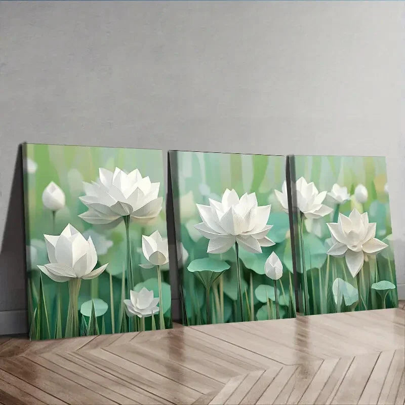 3pcs  White lotus flower Wall Art Set Canvas Framed 40x60cm - High Quality Print 100% Australian Made Wall Canvas Ready to Hang