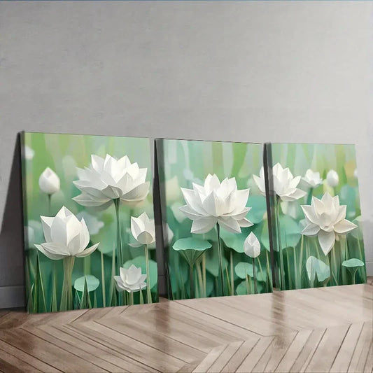 3pcs  White lotus flower Wall Art Set Canvas Framed 40x60cm - High Quality Print 100% Australian Made Wall Canvas Ready to Hang