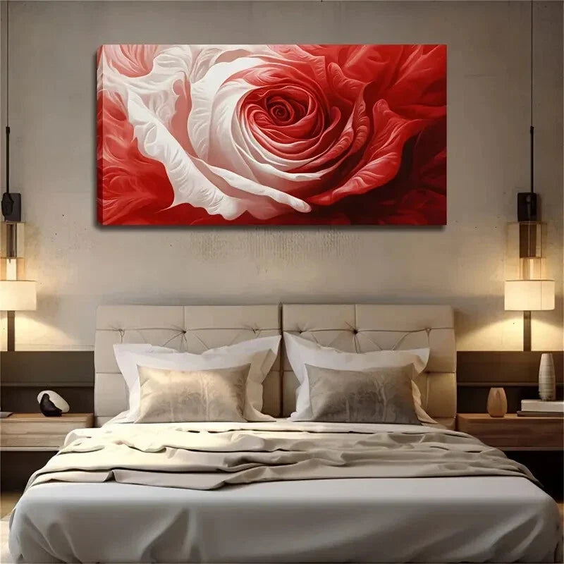 Red & White Gradient Rose Petal Wall Art Canvas Office Home Room Framed 120x60cm
