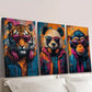 3pcs  Animals wearing glasses and headphones Wall Art Set Canvas Framed 40x60cm - High Quality Print 100% Australian Made Wall Canvas Ready to Hang