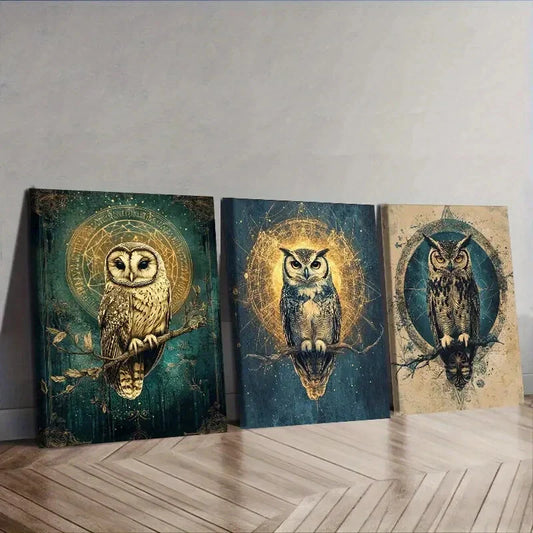 3pcs Classic Modern Owl Wall Art Set Canvas Framed 40x60cm - High Quality Print 100% Australian Made Wall Canvas Ready to Hang