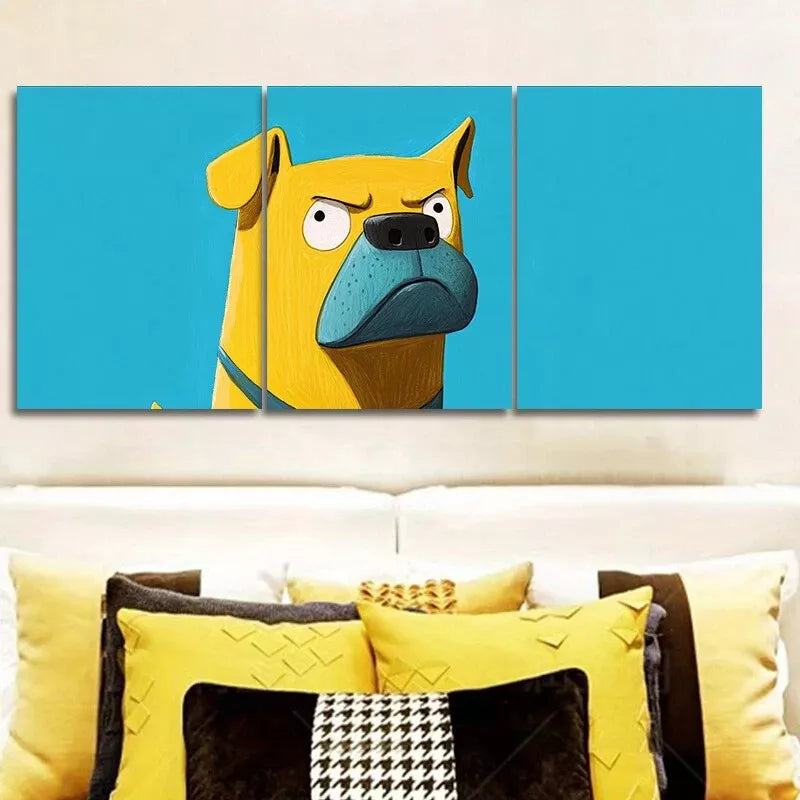 3pcs Modern Art Deco Yellow Dog Canvas   Wall Art Set Canvas Framed 40x60cm - High Quality Print 100% Australian Made Wall Canvas Ready to Hang
