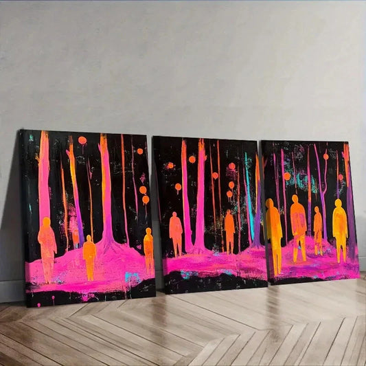 3pcs   Pink people in the woods Wall Art Set Canvas Framed 40x60cm - High Quality Print 100% Australian Made Wall Canvas Ready to Hang