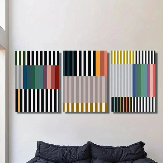 3pcs  Abstract colorful striped art painting Metal Print Ready to Hang Art