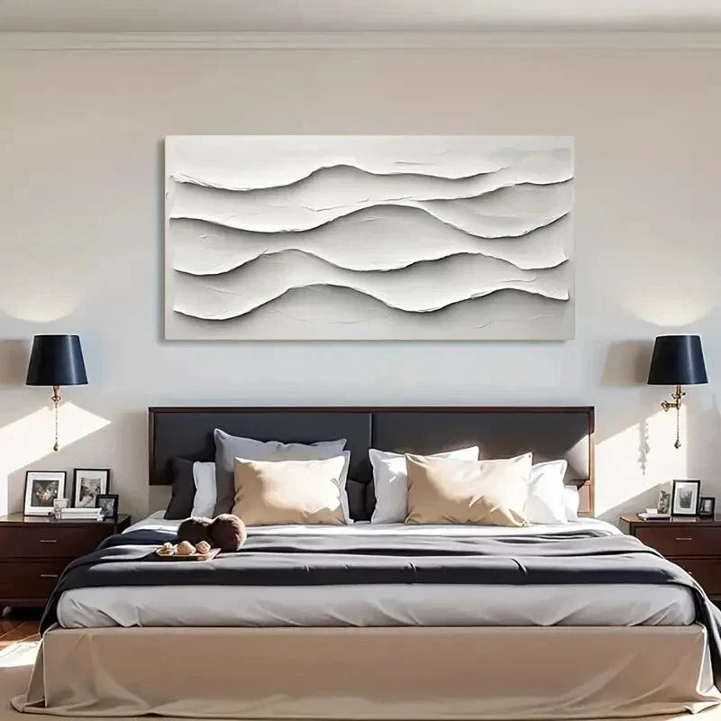 Neutral Tones White Wave Wall Art Canvas Office Home Room Framed 80x45cm