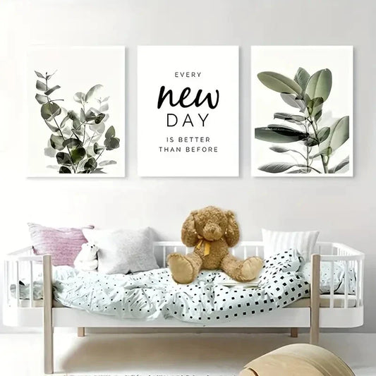 3pcs  Modern Green Plant Leaf  Wall Art Set Canvas Framed 40x60cm - High Quality Print 100% Australian Made Wall Canvas Ready to Hang