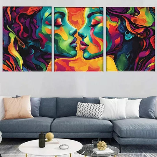 3pcs Colorful Modern Vibrant Abstract Faces  Wall Art Set Canvas Framed 40x60cm - High Quality Print 100% Australian Made Wall Canvas Ready to Hang
