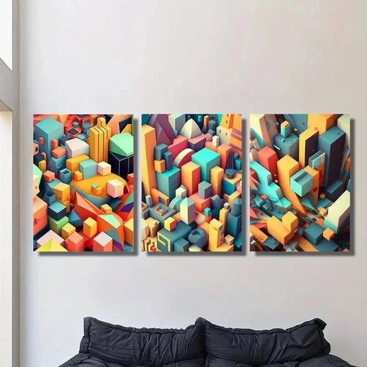 3pcs ,City top view abstract art, mosaic art Metal Print Ready to Hang Art