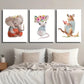 3pcs Cartoon Animal Elephant and Mouse Kangaroo Metal Print Ready to Hang Art