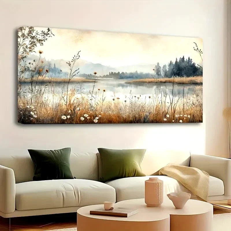 Vintage Autumn Rustic Lake wall canvas office home room framed 120x60cm