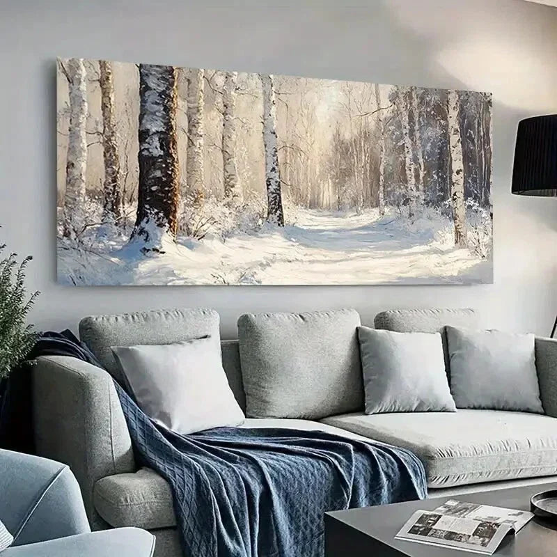 Snowy Trees Sunny Forest wall canvas office home room framed 120x60cm