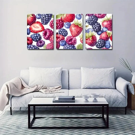 3pcs Colorful Berries Vivid Spray Wall Art Set Canvas Framed 40x60cm - High Quality Print 100% Australian Made Wall Canvas Ready to Hang