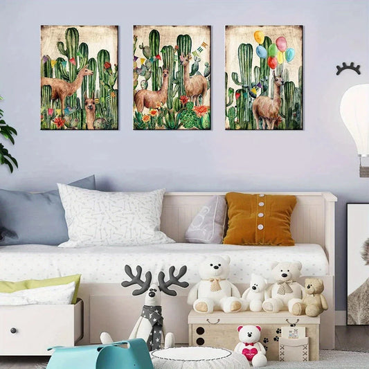 3pcs Brown Tropical Plant Boho Cactus Metal Print Ready to Hang Art