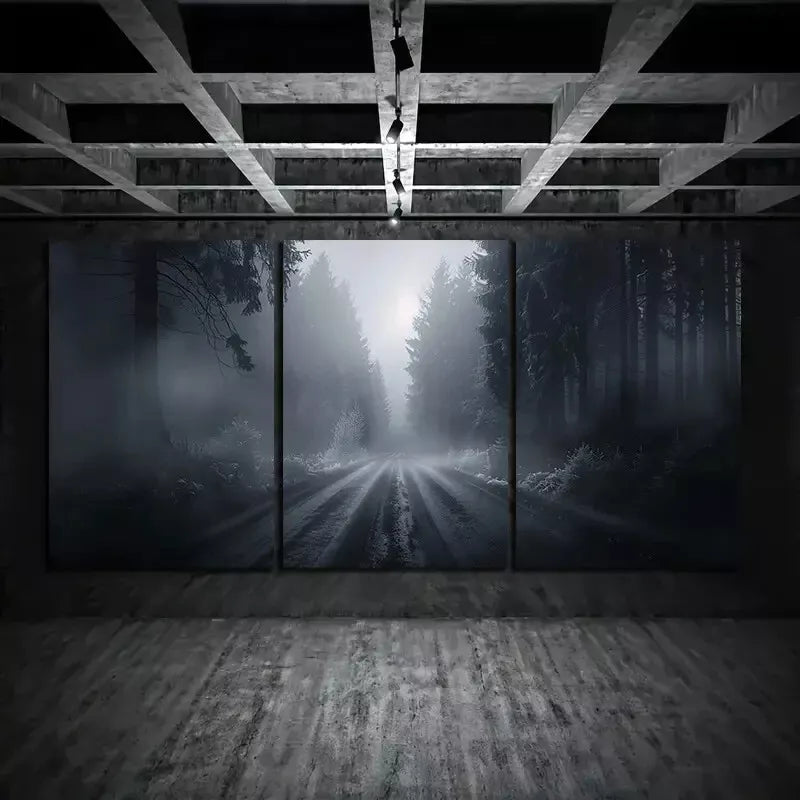 3pcs Photo of A Foggy Road in The Forest Canvas Framed 40x60cm - High Quality Print 100% Australian Made Wall Canvas Ready to Hang