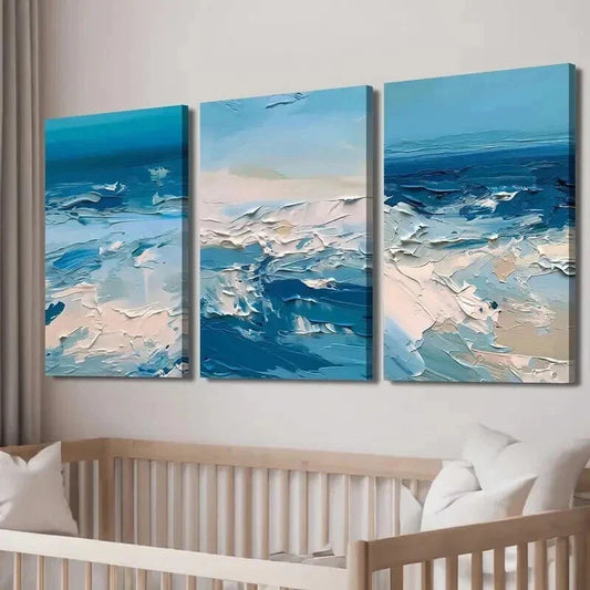 3pcs Dark Blue Abstract Seascape Wall Art Set Canvas Framed 40x60cm - High Quality Print 100% Australian Made Wall Canvas Ready to Hang