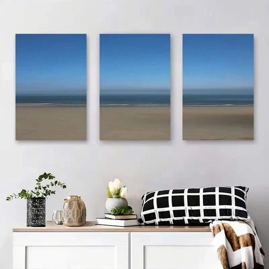 3pcs Abstract Seascape Tranquil Beach and Ocean Metal Print Ready to Hang Art