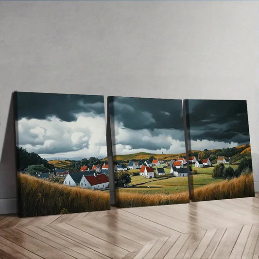 3pcs Rustic Village Red Roofs  Wall Art Set Canvas Framed 40x60cm - High Quality Print 100% Australian Made Wall Canvas Ready to Hang