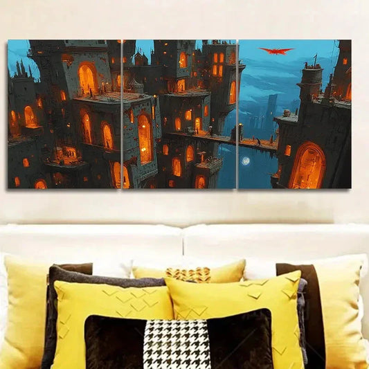 3pcs Bustling city (4)  Wall Art Set Canvas Framed 40x60cm - High Quality Print 100% Australian Made Wall Canvas Ready to Hang