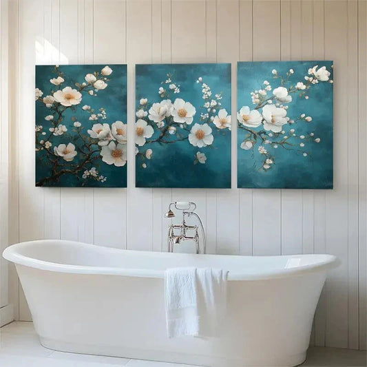3pcs Elegant White Blossom Branches Perfect Wall Art Set Canvas Framed 40x60cm - High Quality Print 100% Australian Made Wall Canvas Ready to Hang