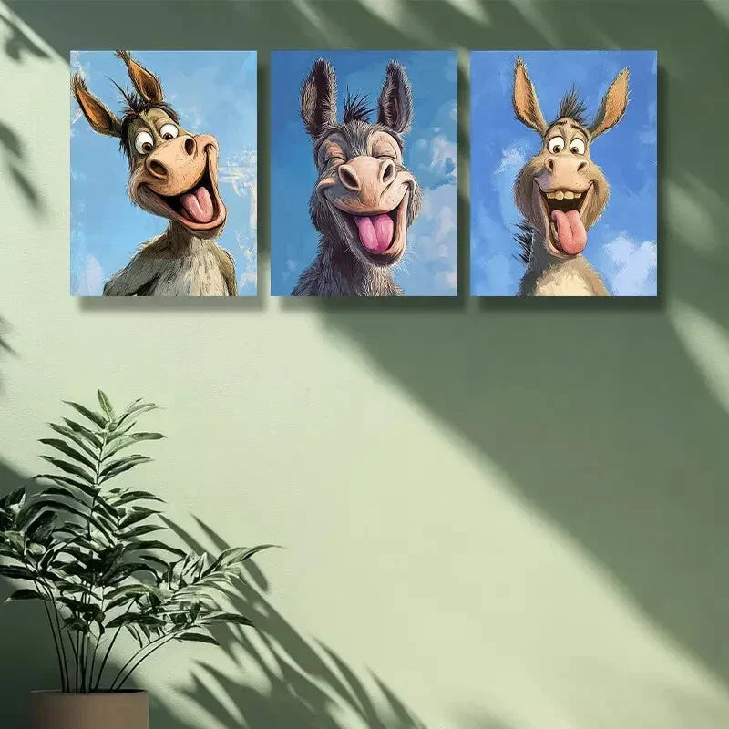 3pcs The donkey Art Painting  Metal Print Ready to Hang Art