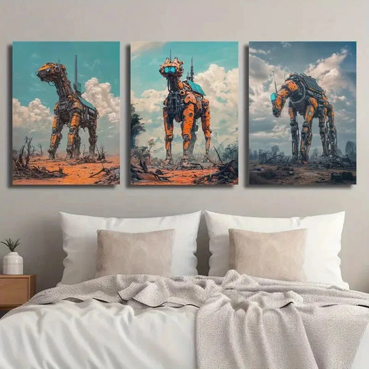 3pcs Sci-fi Desert Machine Animal Giant Metal Print Ready to Hang Art
