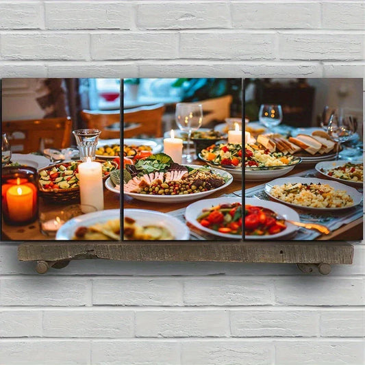 3pcs Food Under Candlelight Classic Metal Print Ready to Hang Art
