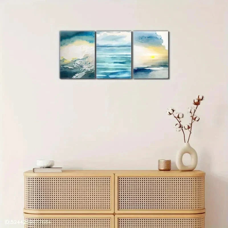3pcs Sea Waves Landscape Decoration Poster Metal Print Ready to Hang Art