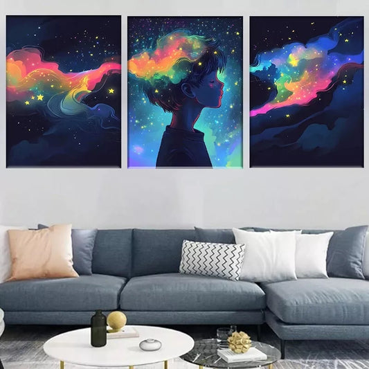 3pcsColorful Abstract Dreamy Starry Sky  Wall Art Set Canvas Framed 40x60cm - High Quality Print 100% Australian Made Wall Canvas Ready to Hang