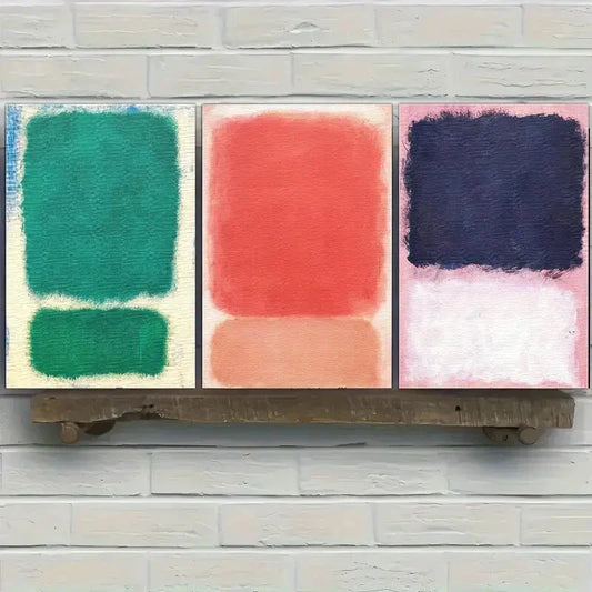 3pcs Vibrant Green Red and Blue Geometric Designs Metal Print Ready to Hang Art