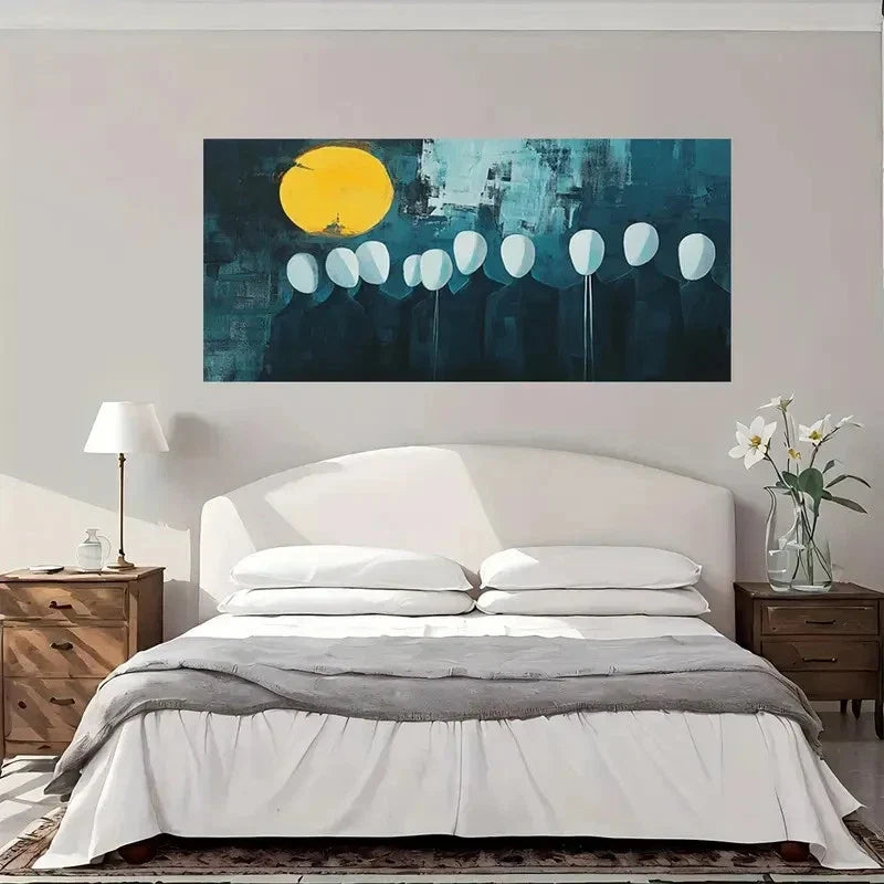 Faces Dark Yellow Moon Wall Art Canvas Office Home Room Framed 120x60cm