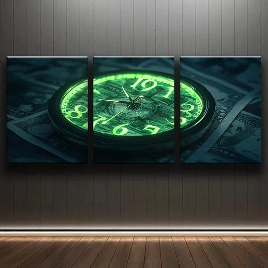 3pcs Stunning Light Green Watch & Dollars Metal Print Ready to Hang Art