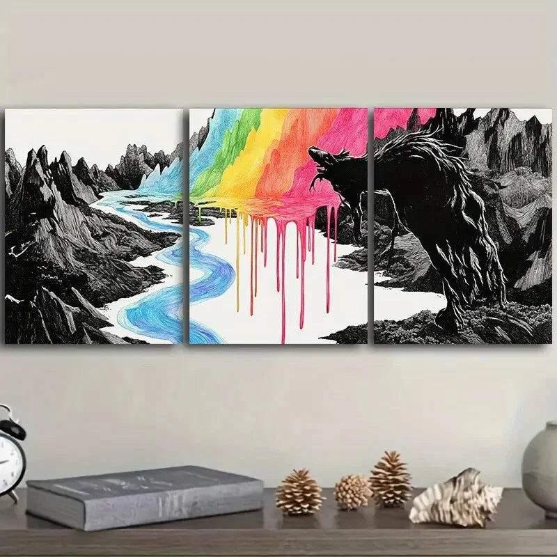 3pcs Rivers of rainbow colors Painting Wall Art Set Canvas Framed 40x60cm - High Quality Print 100% Australian Made Wall Canvas Ready to Hang