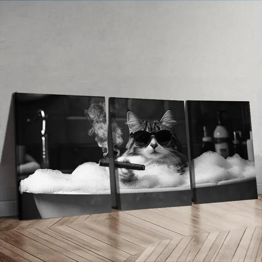 3pcs Gangster Brother Kitten  Wall Art Set Canvas Framed 40x60cm - High Quality Print 100% Australian Made Wall Canvas Ready to Hang