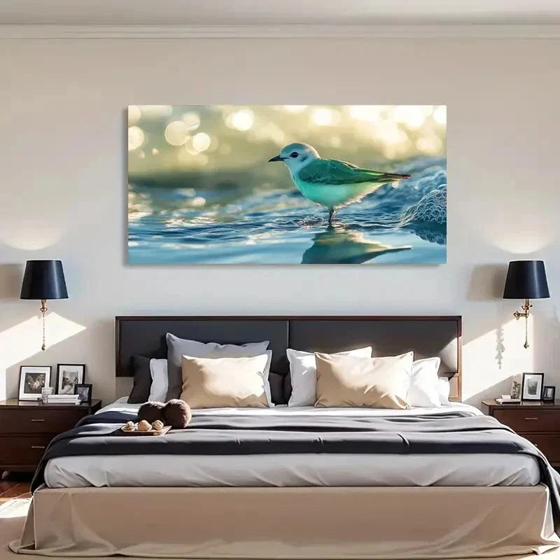 White Heron Tranquil Nature Wall Art Canvas Office Home Room Framed 120x60cm