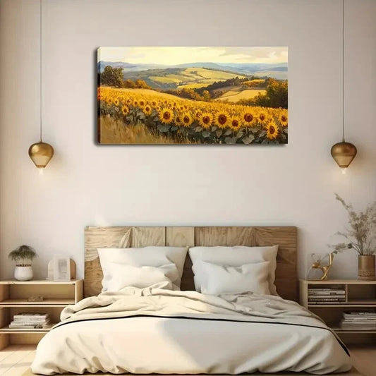 Sunflower Field Landscape Hills Wall Art Canvas Office Home Room Framed 120x60cm