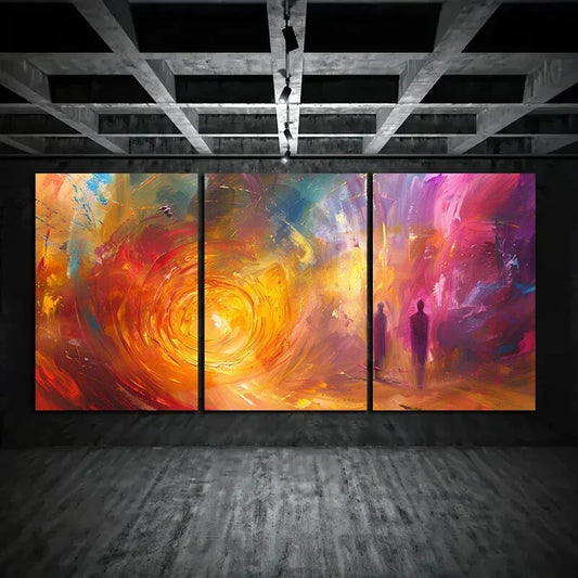 3pcs Abstract Colourful Golden Metal Print Ready to Hang Art